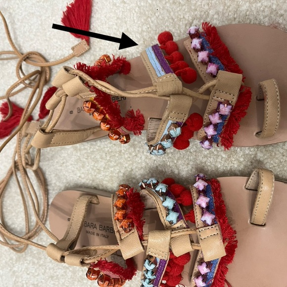 BARBARA BARBIERI Tasseled Leather Sandals Lace Up Pom Pom Strappy Sandals - Picture 5 of 6